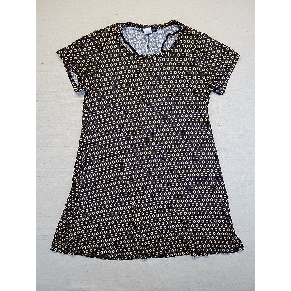 American City Wear Women's Shift Dress Large Blue Yellow Geometric Short Sleeve